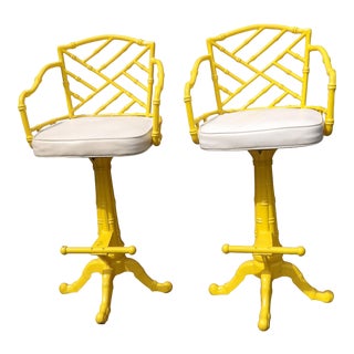Vintage Kessler Faux Bamboo Bar Stools - a Pair For Sale