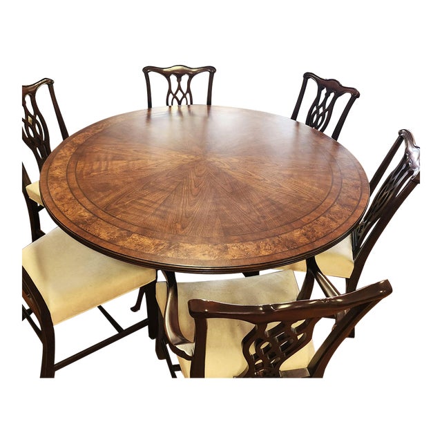 American Drew Meyers Round Dining Table 426-701r Addison Cherry Walnut 60" Attributed For Sale