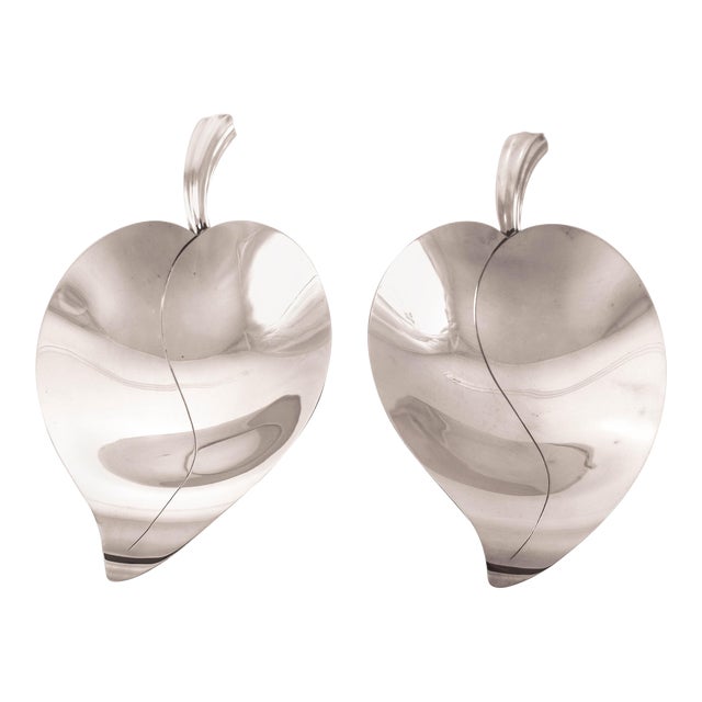 1950s Tiffany & Co. Sterling Silver Leaf Dishes - A Pair For Sale