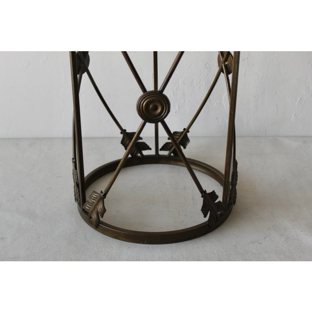 1980s 1980s Vintage French Empire Style Arrows Target Brushed Patina Bronze Finish Metal Glass Side Drinks Table For Sale - Image 5 of 12