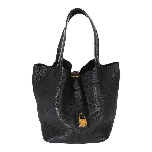 Black Clemence Matte Alligator Touch Picotin Lock 22 PHW For Sale