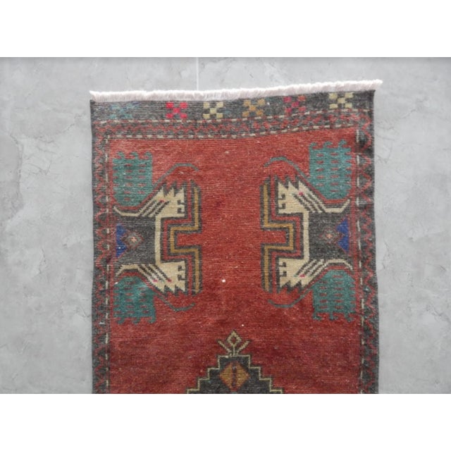 Kurdish Small Rug Distressed Low Pile Yastik Runner Faded Colors Rug 1′7″ × 3′11″ For Sale In Philadelphia - Image 6 of 9