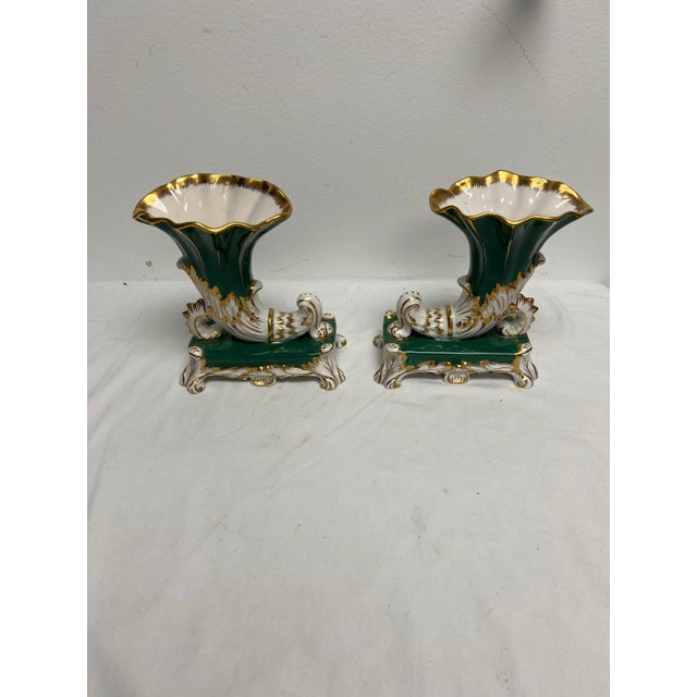 1940's Amoges Porcelain Cornucopia Vases, a Pair For Sale - Image 4 of 8
