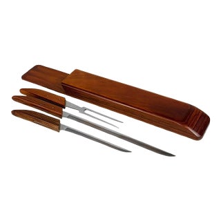 Mid-Century Teak 4-Piece Knife Carving Set For Sale