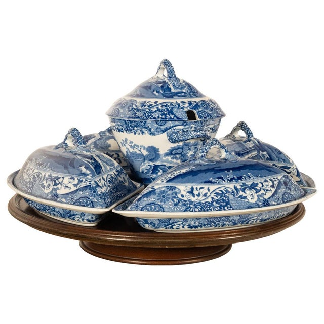Antique Copeland Spode Blue & White Porcelain "Italian" Pattern Lazy Susan 1890 For Sale In Portland, OR - Image 6 of 17