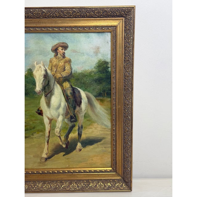 Oil Portrait Painting Wild West Buffalo Bill William Frederick Cody on Grey Horse After Rosa Bonheur For Sale - Image 9 of 11