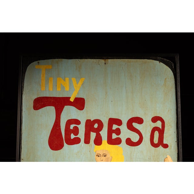 Folk Art Vintage Hand-Painted “Tiny Teresa” Carnival Sideshow Sign For Sale - Image 3 of 6