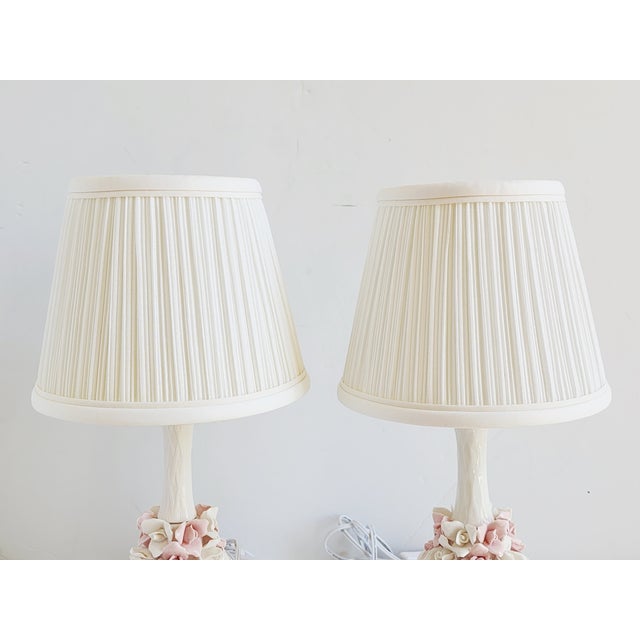 Textile Vintage Porcelain Capodimonte Style Porcelain Table Lamps-a Pair For Sale - Image 7 of 12