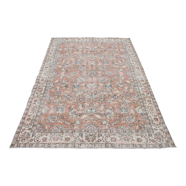 Burnt Orange Vintage Hand Knotted Turkish Area Rug - 74" X 120" For Sale