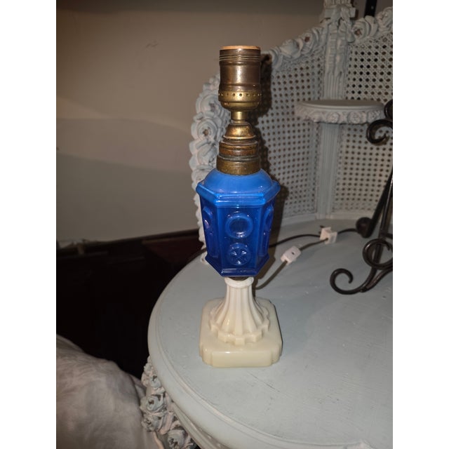 Mid 19th Century Star and Punty Blue Glass Font Lamp For Sale In San Antonio - Image 6 of 7