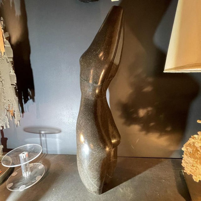 Abstract Female Nude Sculpture in Black Marble, 20th Century For Sale - Image 5 of 12