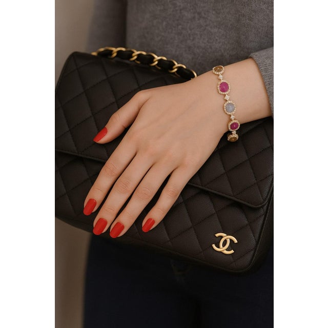 Bochic “Capri” Vintage Multi Fancy Sapphire & Ruby Bracelet Set In 18K & Silver For Sale - Image 9 of 9