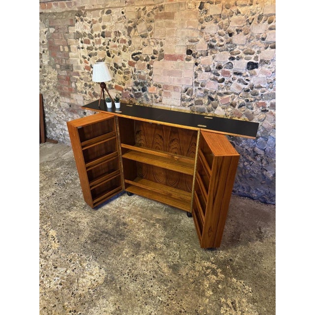 Vintage Danish Teak Fold-Out Bar Drinks Cabinet, 1960s For Sale - Image 4 of 18