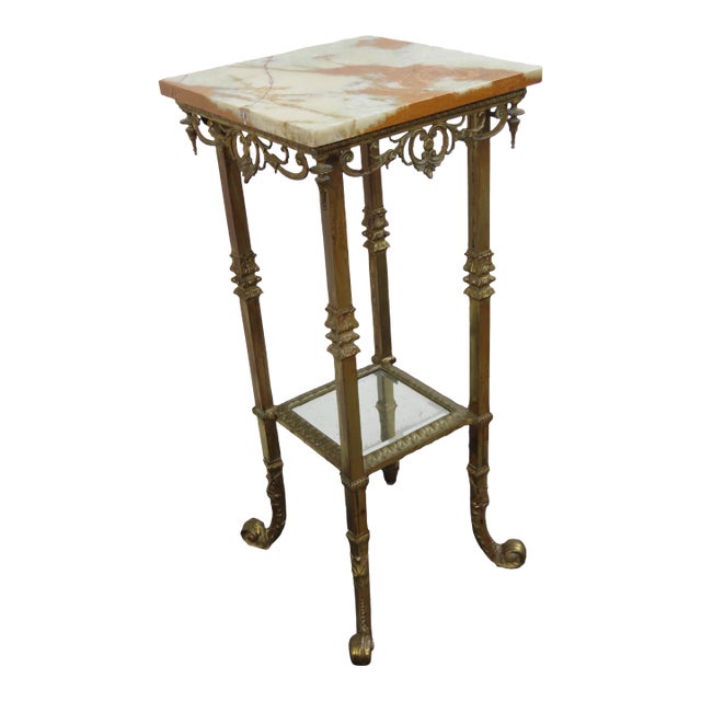 Victorian Onyx Top Two Tiers Flower Statue Stand Pedestal Table 6343 For Sale