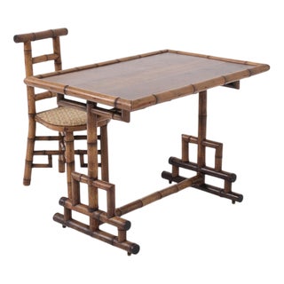 Antique Bamboo Table and Chair, 1890s For Sale