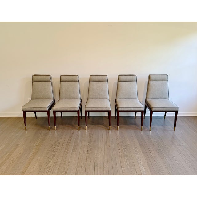Gray Set of 10 Lorin Marsh Art Deco Tuxedo Dining Chairs in High-Gloss Mahogany & Brass For Sale - Image 8 of 18