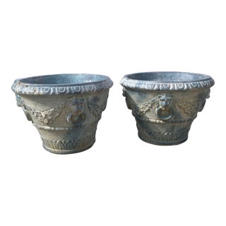 1960s Henri Studio Lions Head Concrete Planters - Set of 2 For Sale
