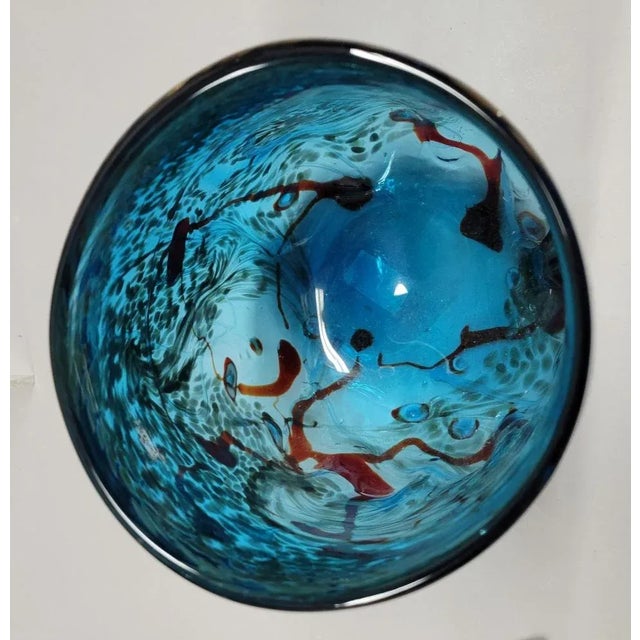 Glass Murano Style Turquoise Art Glass Vase With Gold Flecks For Sale - Image 7 of 8