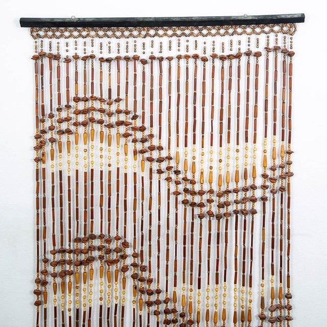 Brown Vintage Hippie Boho Door Way Wood Bead Curtain Hanging Brown Tan Room Divider For Sale - Image 8 of 10