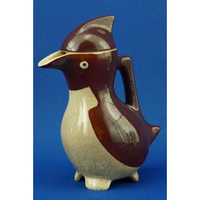 Ceramic Small Zoomorphic Jug in the Shape of a Penguin in Glazed and Vitrified Ceramic by Marcel Sandoz, 1930s For Sale - Image 7 of 18