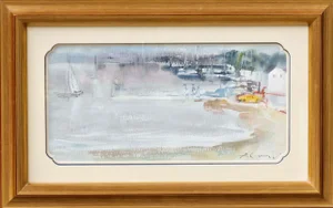 Amadeu Casals, Landscape Composition Drawing, Watercolor on Paper, Framed