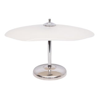 Art Deco German Chrome Table Lamp with Oval Glass Shade, 1980 For Sale