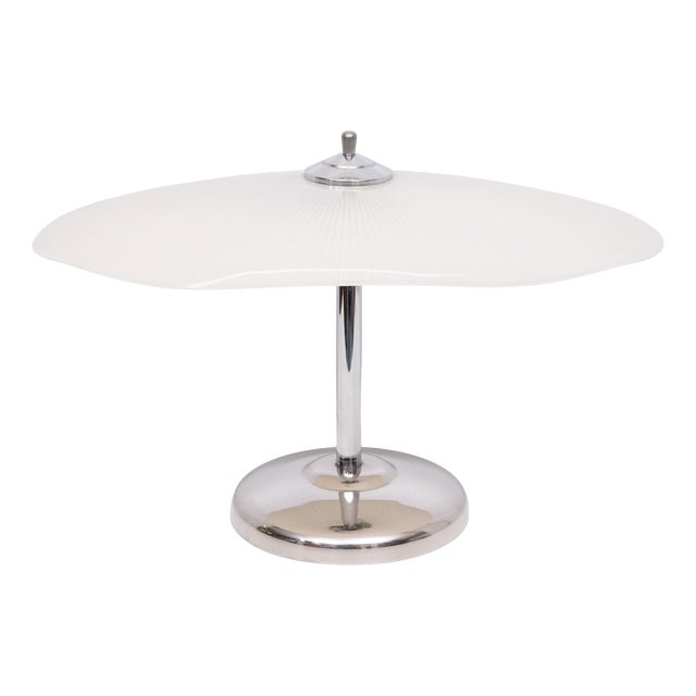 Art Deco German Chrome Table Lamp with Oval Glass Shade, 1980 For Sale