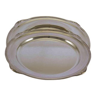1970s New Old Stock Frank Cobb Silverplate Round Platters With Jubilee, Patented Applied Border Pattern- Set of 2 For Sale