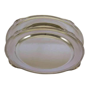 1970s New Silver Round Platters With Jubilee, Patented Applied Border Pattern- Set of 2
