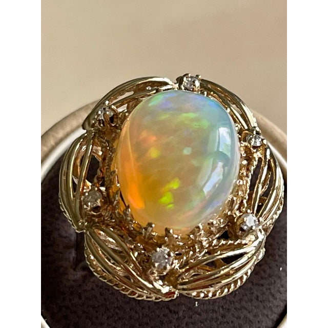 15 Carat Oval Shape Ethiopian Opal Cocktail Ring 14 Karat Yellow Gold Solid Ring For Sale - Image 9 of 18