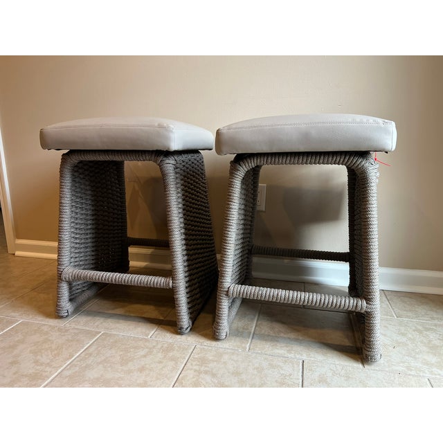 Dove Gray Baker McGuire Cuerda Counter Stool, Genuine Leather Seat, Rope Wrapped Aluminium Frame For Sale - Image 8 of 18