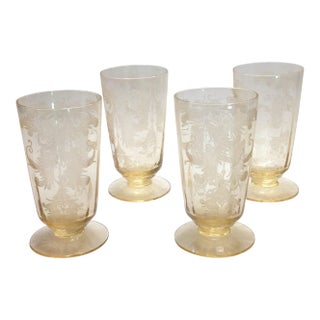 1930s Us Glass Tiffin Byzantine 4.0 " Juice Tumblers in Mandarin (Yellow)- Set of 4 For Sale