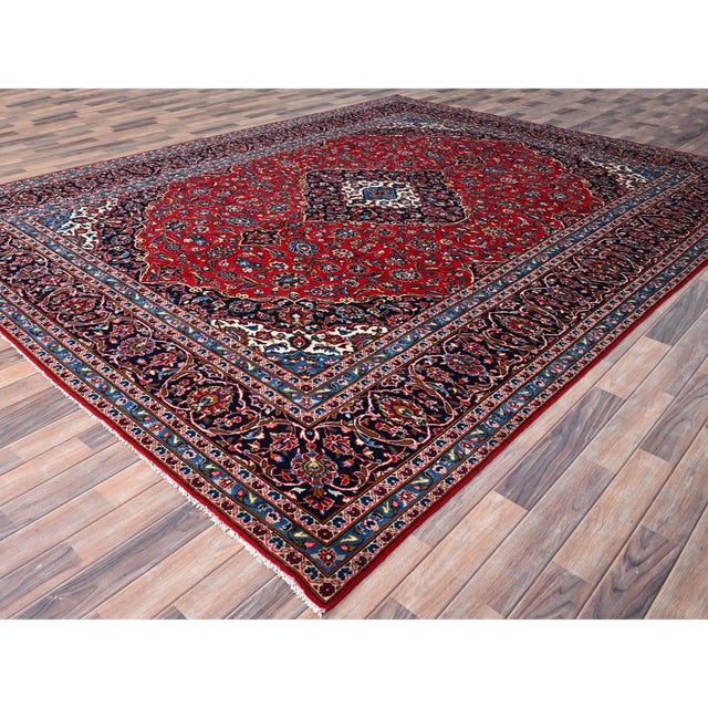 Textile 1960 Red Worn Wool Hand Knotted Vintage Persian Kashan Dense Weave Pure Wool Soft Rug For Sale - Image 7 of 12