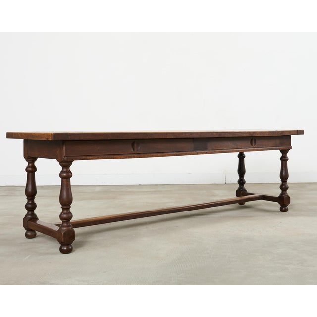 French Country 19th Century Country French Oak Farmhouse Trestle Dining Table 8 Ft. For Sale - Image 3 of 18