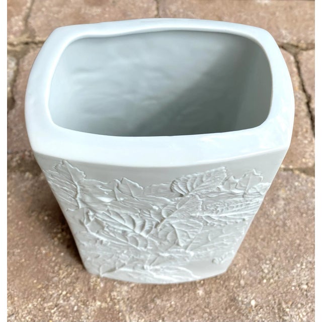 Off-white Organic Modern Style Naaman White Bisque Porcelain Vase With Embossed Leaf Relief For Sale - Image 8 of 11