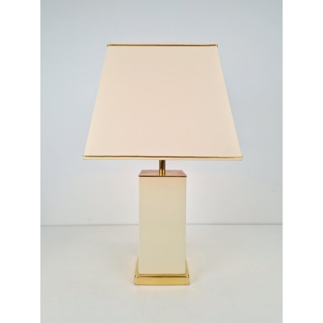 Hollywood Regency Vintage Brass Cream Table Lamp from Maison Charles, 1970s For Sale - Image 3 of 9