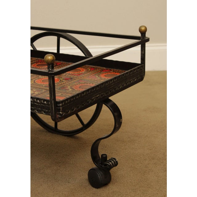 Custom Forged Iron Cart with Art Tiles For Sale - Image 9 of 13
