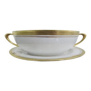 Royal Bavarian Selb Hutschenreuther Gold Encrusted Leaves Soup Cream Cup & Plate