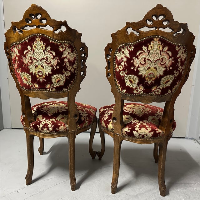 Rococo Pair of Antique Late 19th Century Rococo Revival Mahogany & Crimson Velvet Side Chairs For Sale - Image 3 of 12