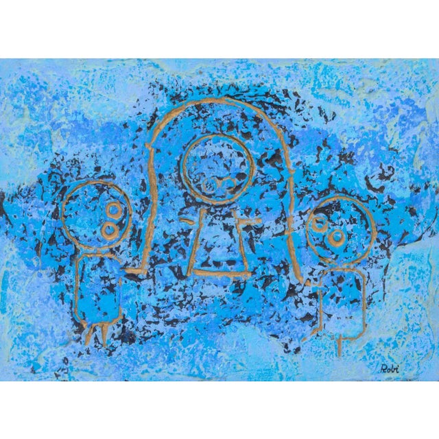 Al Robi (American, 1921-2007), Three Girls Playing Jump Rope on a Blue Ground, signed lower right, wood frame. Image: 11"...
