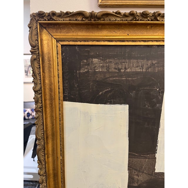 Contemporary Original B&w Abstract Painting in Antique Frame For Sale - Image 3 of 6