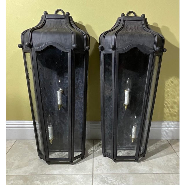 Large Exceptional Pair of Hand-Forged Iron Wall Lanterns Architectural Sconces For Sale - Image 14 of 17