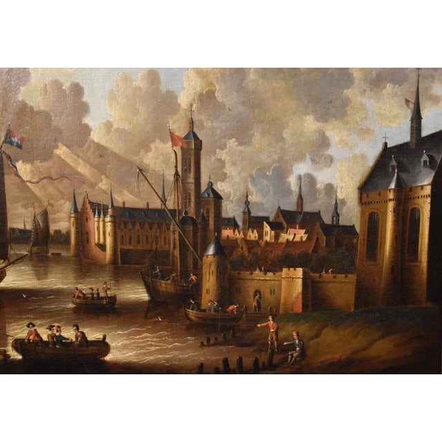 Peter Van Der Velde, Marina Landscape with Boats, 1700, Oil on Canvas For Sale - Image 6 of 16