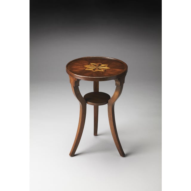 Traditional Dalton Round 15.75"W Accent Table, Cherry Brown For Sale - Image 3 of 4