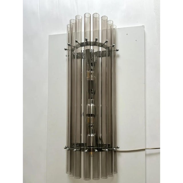 Glass Smoked-Fumè Glass Pipes Wall Sconces by Simoeng for Simoeng, Set of 2 For Sale - Image 7 of 8