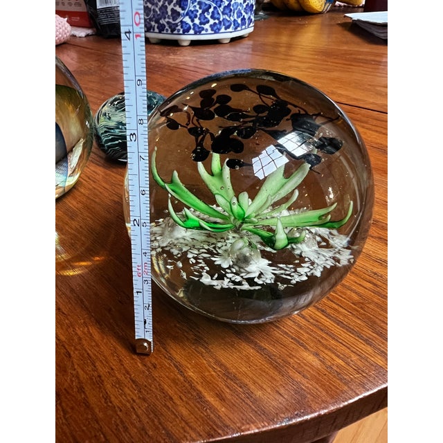 1970s Trio of Green and Blue Glass Paperweights For Sale - Image 10 of 12