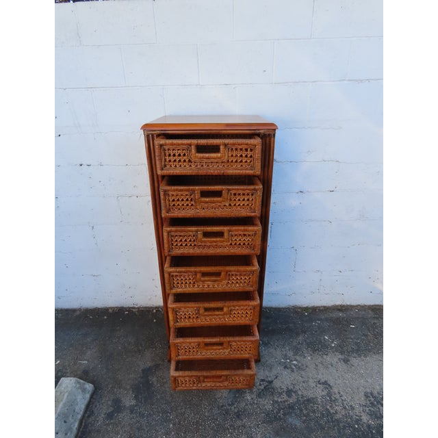 Hollywood Regency Woven Wicker Tall Narrow Lingerie Jewelry Chest 6302 For Sale - Image 13 of 14