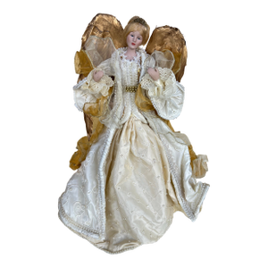 1980s Large 18.5” White & Gold Angel Tree Topper