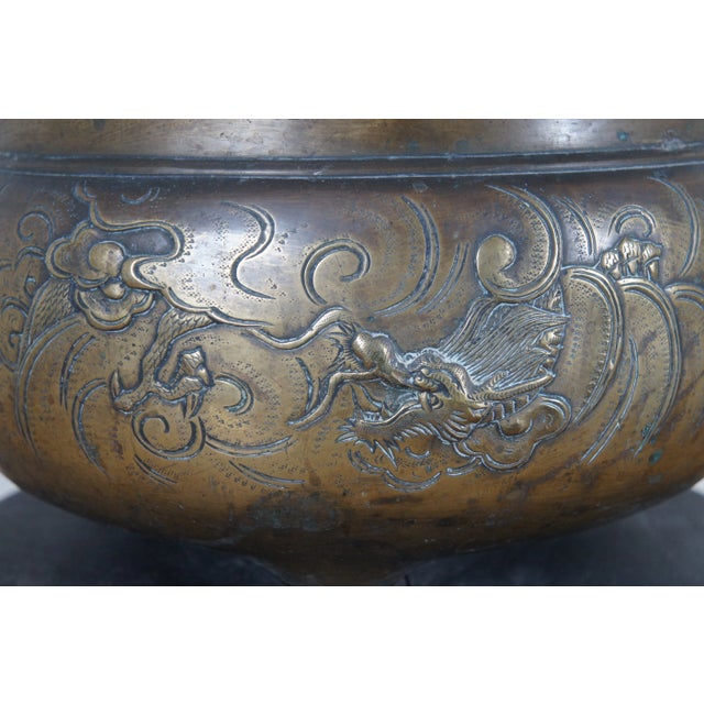 Antique Chinese Bronze Phoenix Dragon Tropod Censer Bowl Incense Burner For Sale - Image 9 of 12