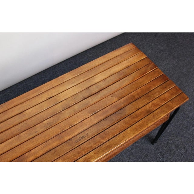 Arthur Umanoff Birch and Iron Bench/Coffee Table With Rush Nesting Stools For Sale - Image 9 of 13